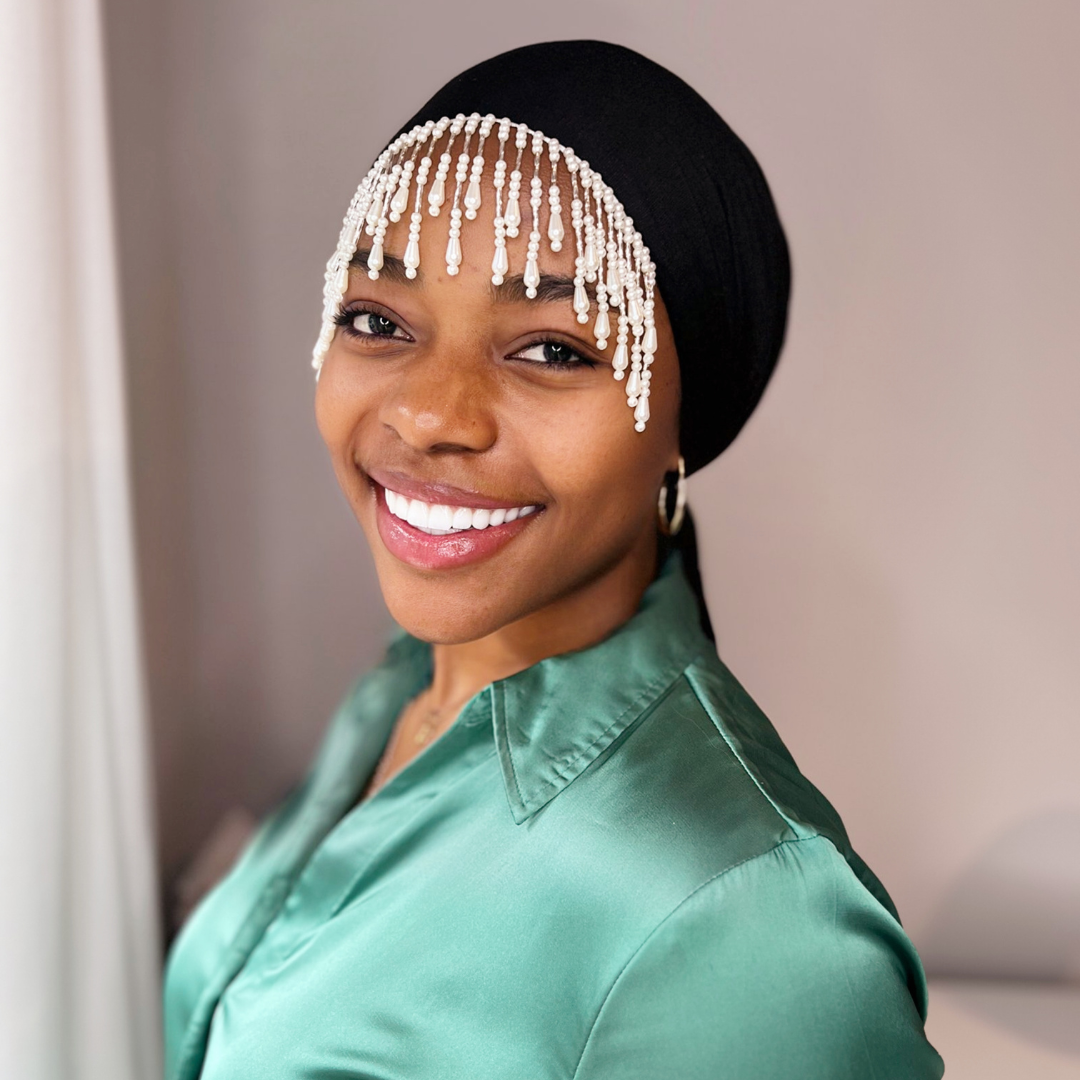 BLACK -  READY MADE BEADED TURBAN