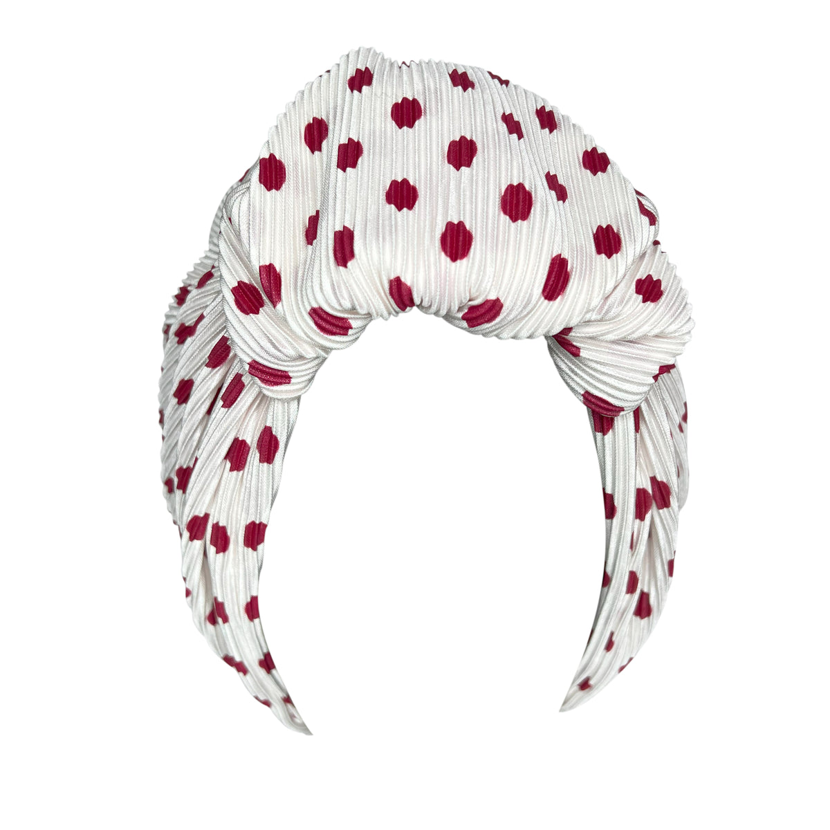 PLEATED KNOT TURBAN - WHITE AND RED