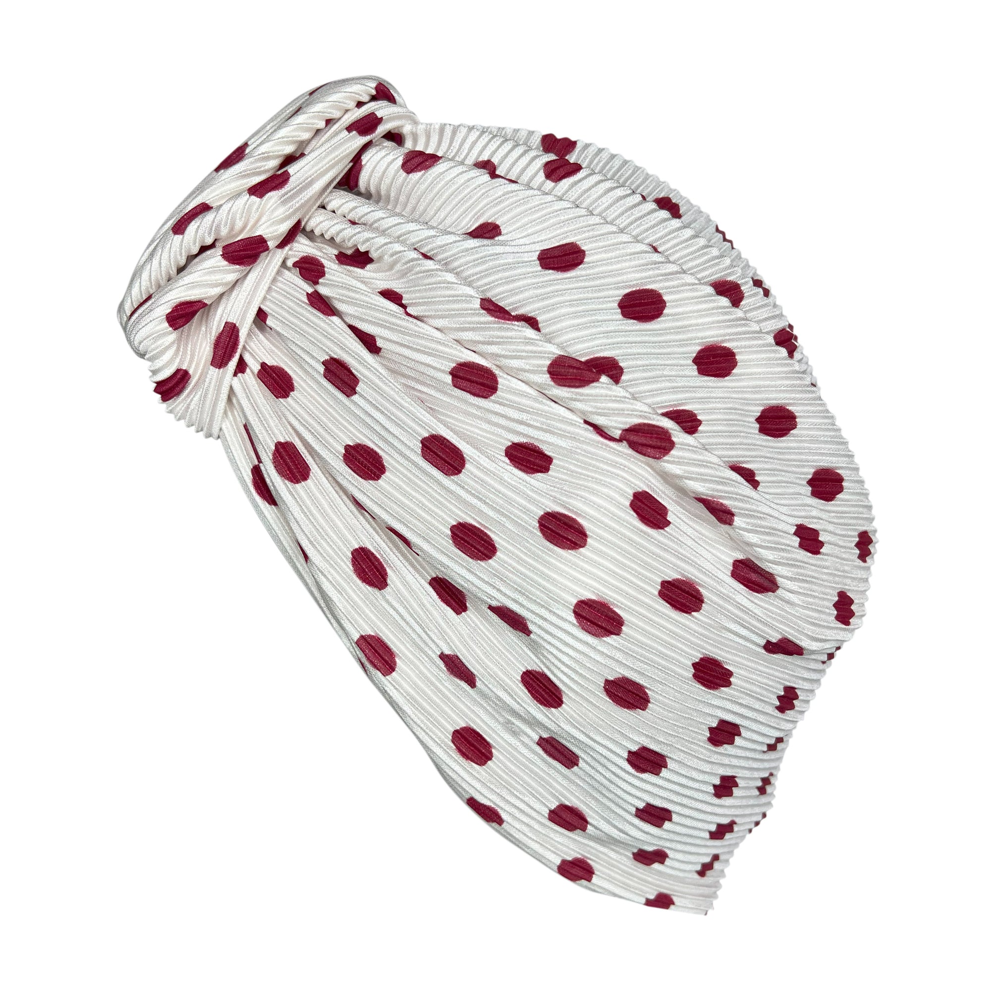 PLEATED KNOT TURBAN - WHITE AND RED