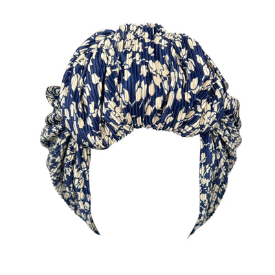 PLEATED KNOT TURBAN -  BLUE FLORAL