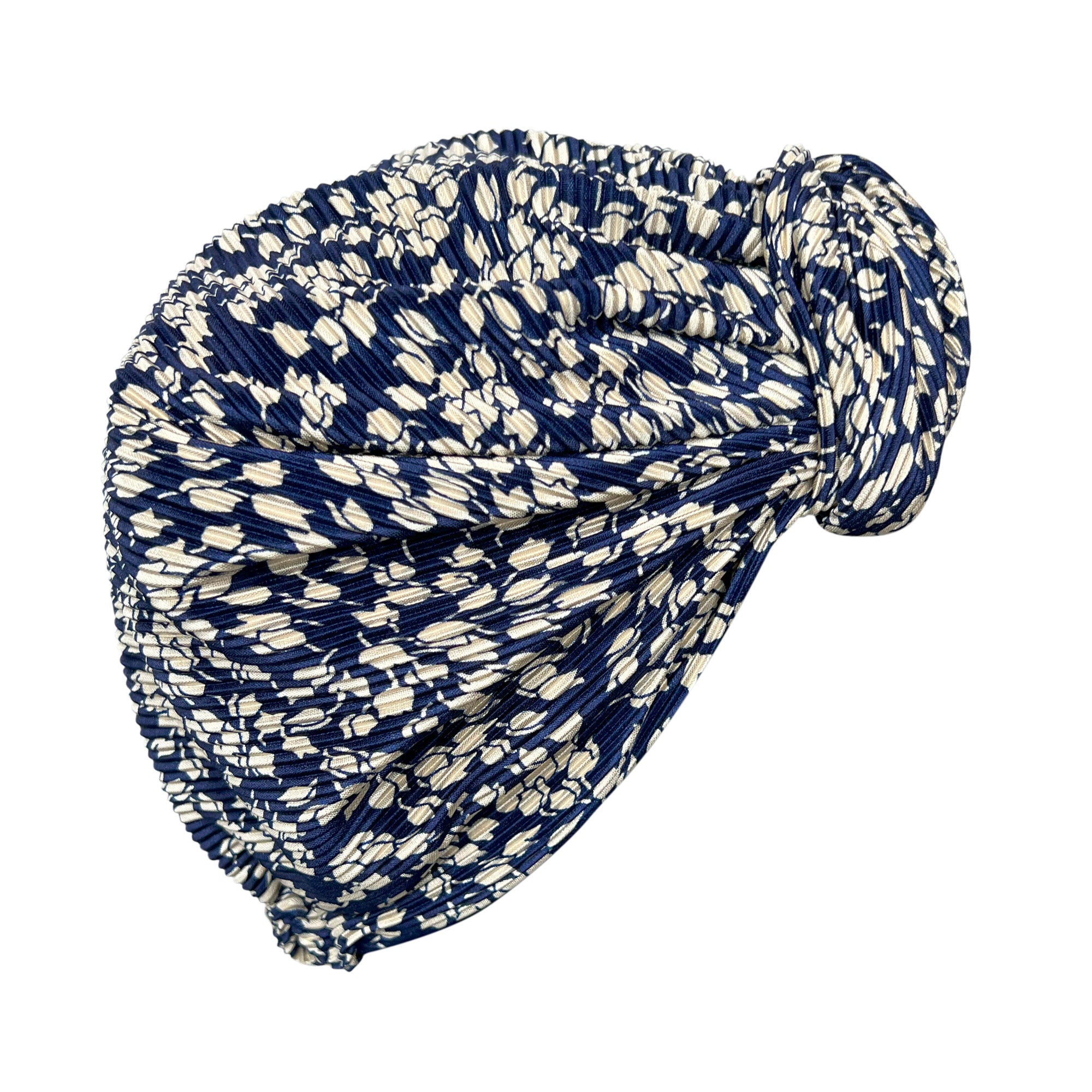 PLEATED KNOT TURBAN -  BLUE FLORAL